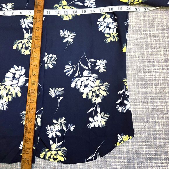 Banana Republic Floral Chiffon Shirt Women's M Navy Yellow White - Picture 5 of 10